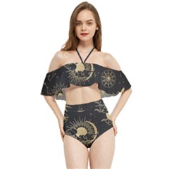 Asian Seamless Pattern With Clouds Moon Sun Stars Vector Collection Oriental Chinese Japanese Korean Halter Flowy Bikini Set  by Grandong