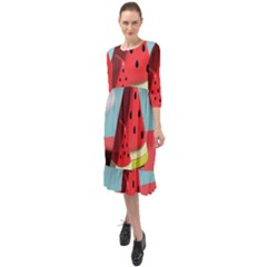 Strawberries Fruit Ruffle End Midi Chiffon Dress by Grandong