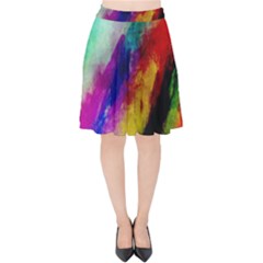 Colorful Abstract Paint Splats Background Velvet High Waist Skirt by Proyonanggan