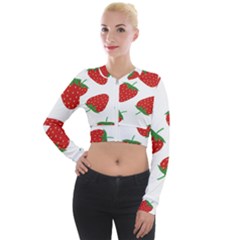 Seamless Pattern Fresh Strawberry Long Sleeve Cropped Velvet Jacket by Bangk1t