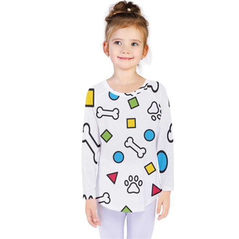 Dog Paw Seamless Pattern Footprint Bone Kids  Long Sleeve Tee by Bangk1t