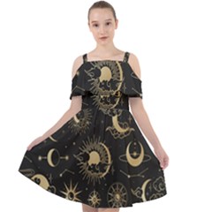 Asian-set With Clouds Moon-sun Stars Vector Collection Oriental Chinese Japanese Korean Style Cut Out Shoulders Chiffon Dress by Bangk1t