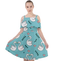 Elegant Swan Pattern Design Cut Out Shoulders Chiffon Dress by Bangk1t