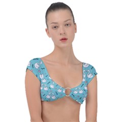 Elegant Swan Pattern Design Cap Sleeve Ring Bikini Top by Bangk1t