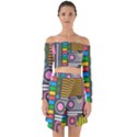 Pattern Geometric Abstract Colorful Arrows Lines Circles Triangles Off Shoulder Top with Skirt Set View1