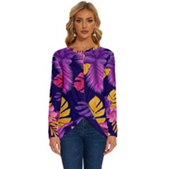 Tropical Pattern Long Sleeve Crew Neck Pullover Top by Bangk1t