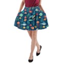 Variety Of Fish Illustration Turtle Jellyfish Art Texture A-Line Pocket Skirt View1