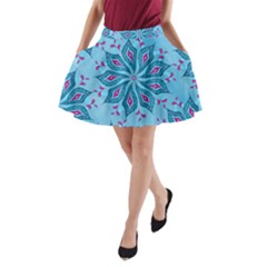 Flower Template Mandala Nature Blue Sketch Drawing A-line Pocket Skirt by Bangk1t