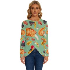 Autumn Seamless Background Leaves Wallpaper Texture Long Sleeve Crew Neck Pullover Top by Bangk1t