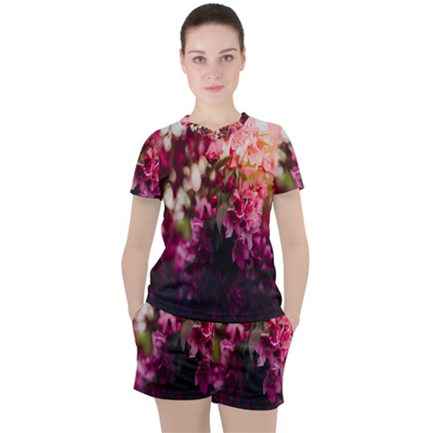 Pink Flower Women s Tee And Shorts Set by artworkshop