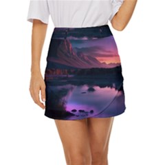 Lake Mountain Night Sea Flower Nature Mini Front Wrap Skirt by Ravend