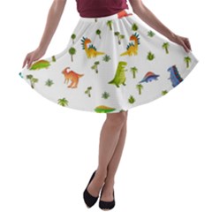 Vector Baby Dino Seamless Pattern A-line Skater Skirt by Grandong