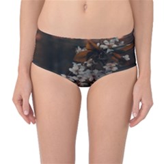 White Flower Mid-waist Bikini Bottoms by artworkshop
