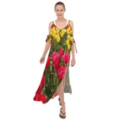 Yellow Pink Red Flowers Maxi Chiffon Cover Up Dress by artworkshop