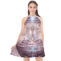 Cosmic Egg Sacred Geometry Art Halter Neckline Chiffon Dress  by Grandong