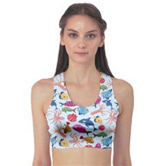 Sea Creature Themed Artwork Underwater Background Pictures Fitness Sports Bra by Grandong