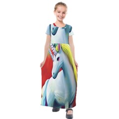 Unicorn Design Kids  Short Sleeve Maxi Dress by Trending
