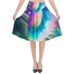 Jungle Moon Light Plants Space Flared Midi Skirt by uniart180623
