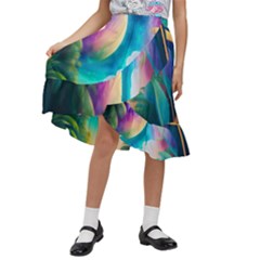 Jungle Moon Light Plants Space Kids  Ruffle Flared Wrap Midi Skirt by uniart180623