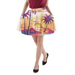 Nature Tropical Palm Trees Sunset A-line Pocket Skirt by uniart180623