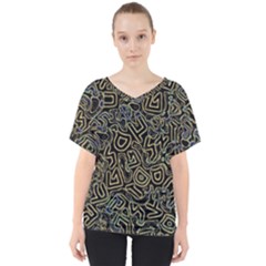 Pattern Abstract Runes Graphic V-neck Dolman Drape Top by pakminggu