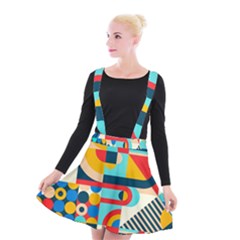 Geometric Shape Colorful Abstract Wave Suspender Skater Skirt by Cowasu
