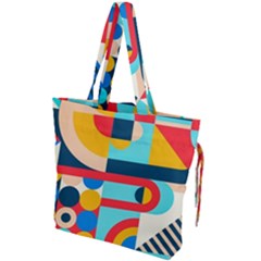 Geometric Shape Colorful Abstract Wave Drawstring Tote Bag by Cowasu
