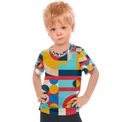 Geometric Shape Colorful Abstract Wave Kids  Sports T-shirt by Cowasu