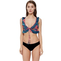 Flower Classic Japanese Art Low Cut Ruffle Edge Bikini Top by Cowasu