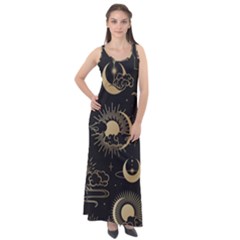 Asian Seamless Pattern With Clouds Moon Sun Stars Vector Collection Oriental Chinese Japanese Korean Sleeveless Velour Maxi Dress by pakminggu