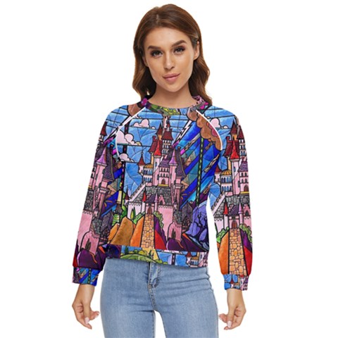 Beauty Stained Glass Castle Building Women s Long Sleeve Raglan T-shirt by Cowasu