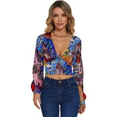 Beauty Stained Glass Castle Building Long Sleeve Deep-v Velour Top by Cowasu