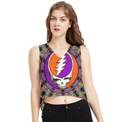 Gratefuldead Grateful Dead Pattern V-neck Cropped Tank Top by Cowasu