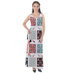 Mint Black Coral Heart Paisley Sleeveless Velour Maxi Dress by Bedest