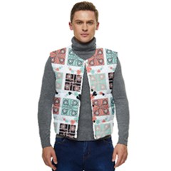 Mint Black Coral Heart Paisley Men s Button Up Puffer Vest	 by Bedest
