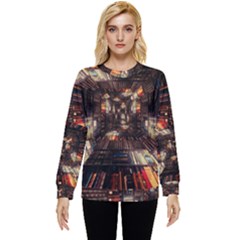 Library-tunnel-books-stacks Hidden Pocket Sweatshirt by Bedest