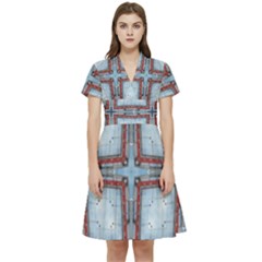 Pattern-cross-geometric-shape Short Sleeve Waist Detail Dress by Bedest