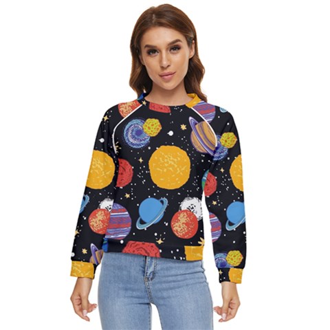 Circle Illustration Space Art Cute Pattern Women s Long Sleeve Raglan T-shirt by pakminggu