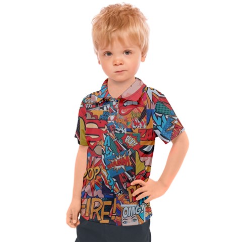 Comic Cartoon Pattern Kids  Polo T-shirt by pakminggu