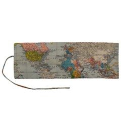 Vintage World Map Roll Up Canvas Pencil Holder (m) by Cowasu