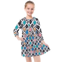 Diamond Shapes Pattern Kids  Quarter Sleeve Shirt Dress by Cowasu