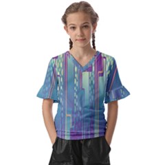 Non-seamless-pattern-background Kids  V-neck Horn Sleeve Blouse by Cowasu