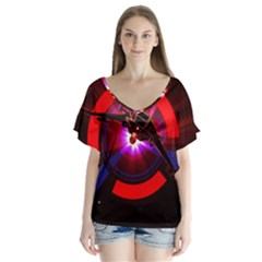 Science-fiction-cover-adventure V-neck Flutter Sleeve Top by Cowasu