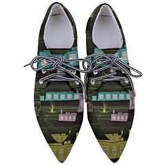 Narrow-boats-scene-pattern Pointed Oxford Shoes by Cowasu