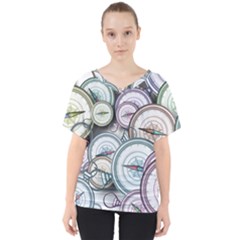 Compass-direction-north-south-east V-neck Dolman Drape Top by Cowasu