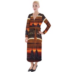 Science-fiction-digital-illustration Velvet Maxi Wrap Dress by Cowasu