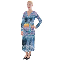 Sea-waves-ocean-water-beach-surf Velvet Maxi Wrap Dress by Cowasu
