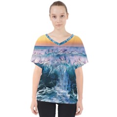 Sea-waves-ocean-water-beach-surf V-neck Dolman Drape Top by Cowasu