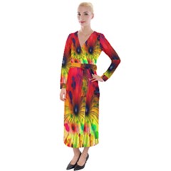 Color-background-structure-lines Velvet Maxi Wrap Dress by Cowasu