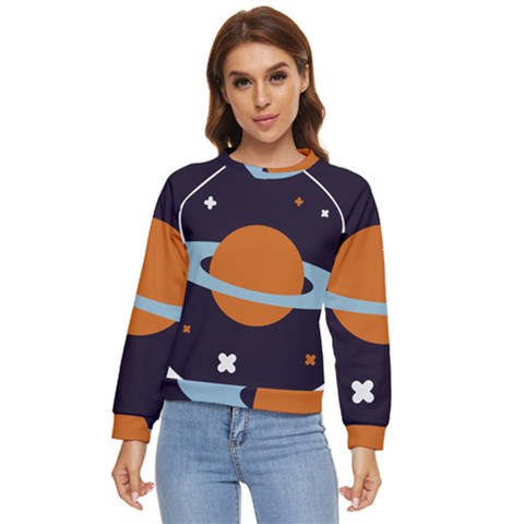 Planet-orbit-universe-star-galaxy Women s Long Sleeve Raglan T-shirt by Cowasu